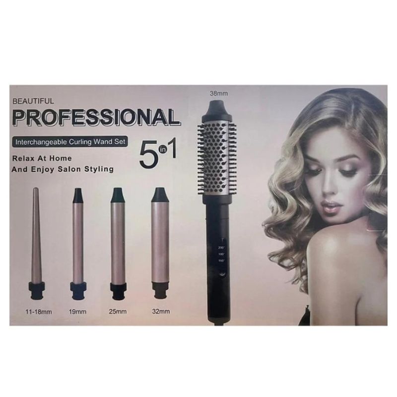 AMERICAN GENERICS - Pinza Cepillo Rizador 5 En 1 Para Cabello Profesional Beautiful Curl