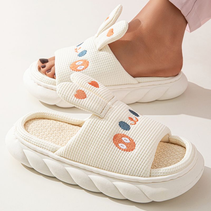GENERICO - Pantuflas Sandalias de lino y algodón diseño de conejo antideslizantes