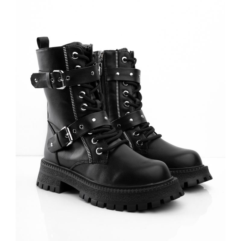 CALZADO ADRENALINA - Botas tipo militar de cordón y correas negra hanna