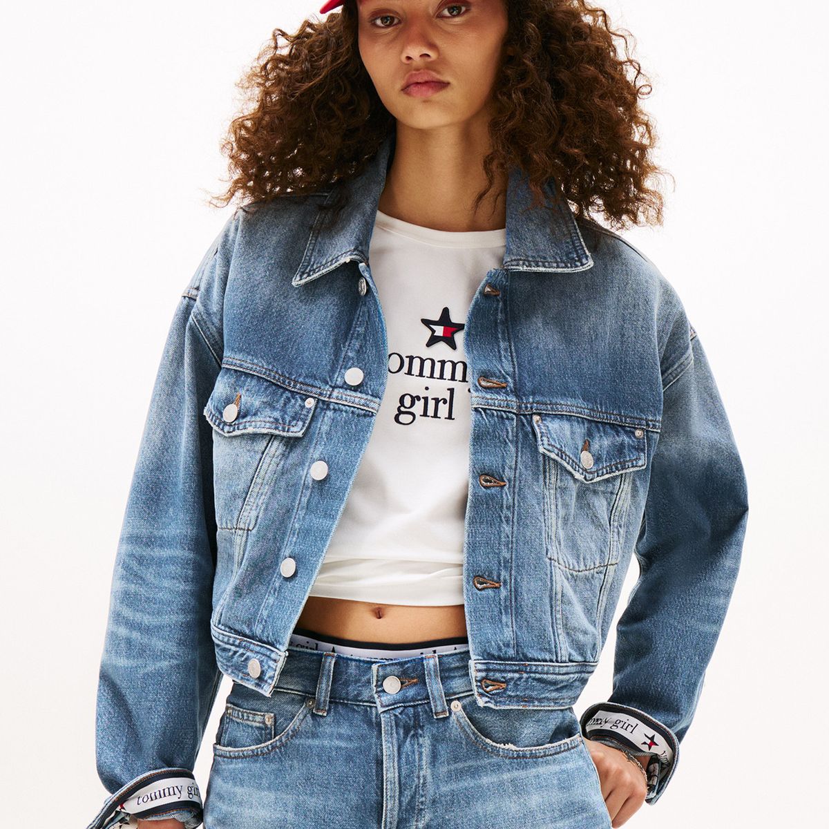TOMMY HILFIGER - Chaqueta azul denim Tommy Girl con logo trasero Tommy Jeans