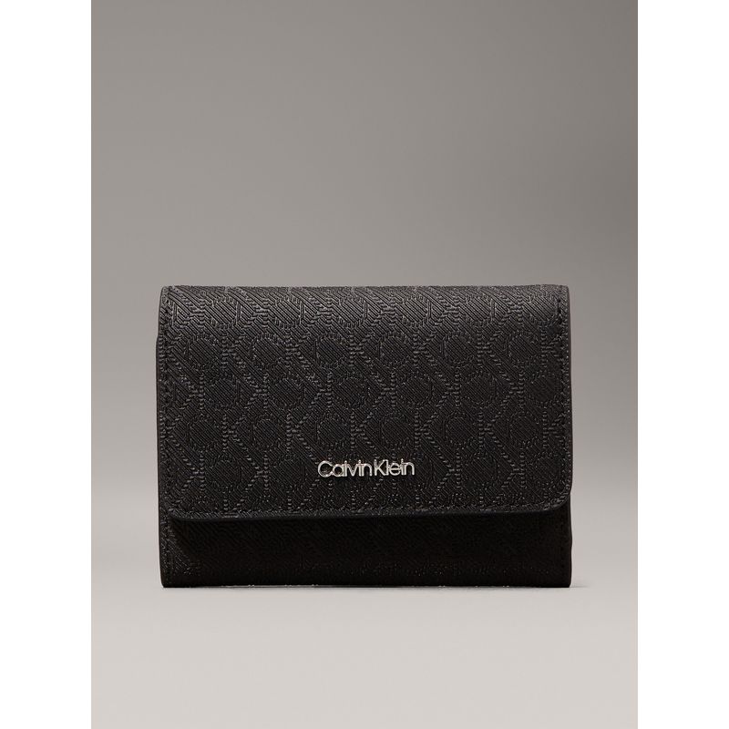 CALVIN KLEIN - Billetera negra de plegado triple con logo pequeño con RFID Calvin Klein