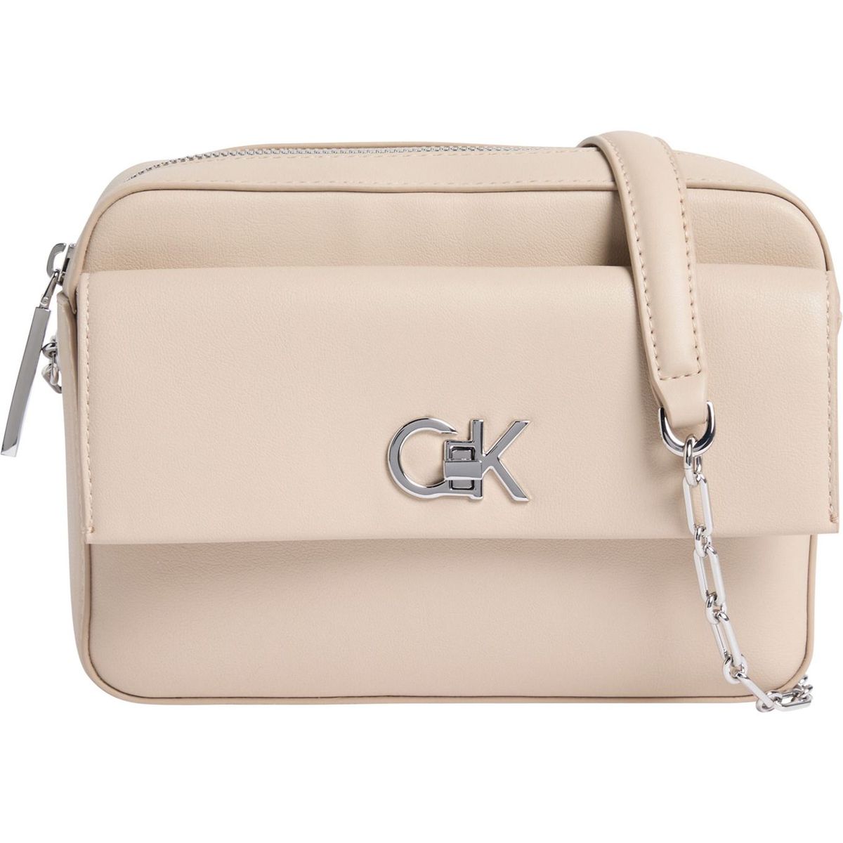 CALVIN KLEIN - Bolso beige cruzado con logo Calvin Klein