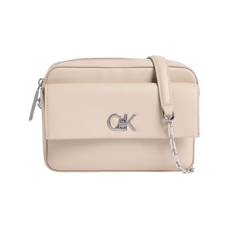 CALVIN KLEIN - Bolso beige cruzado con logo Calvin Klein