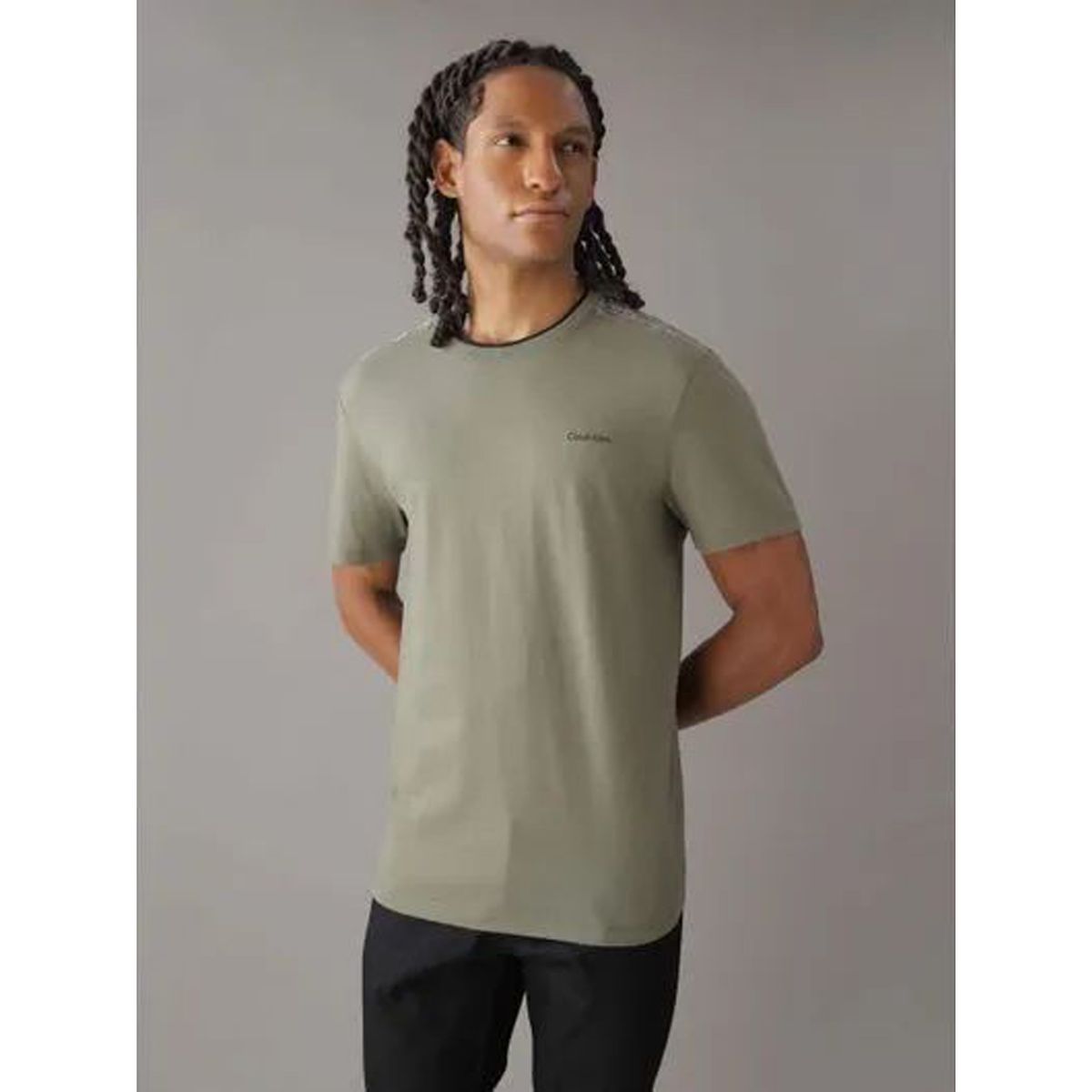 CALVIN KLEIN - Camiseta verde manga corta con cinta distintiva en los hombros Calvin Klein