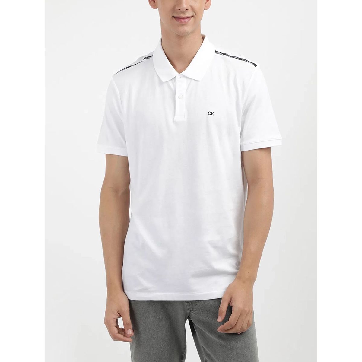 CALVIN KLEIN - Polo blanco con cinta decorativa y tejido piqué Calvin Klein