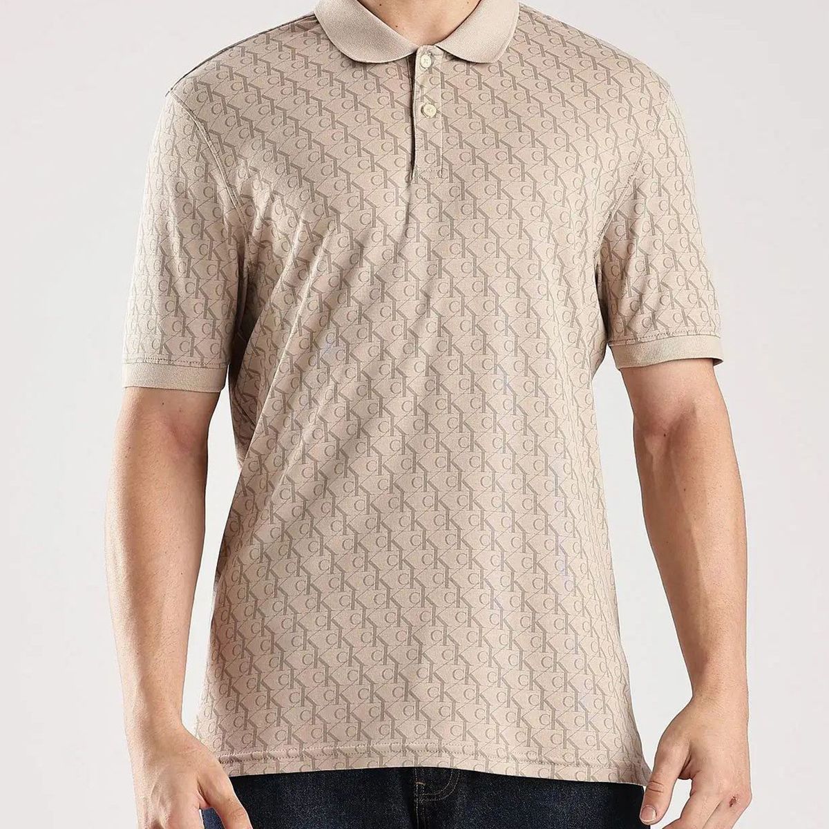 CALVIN KLEIN - Polo beige manga corta con estampado en toda la pieza Calvin Klein