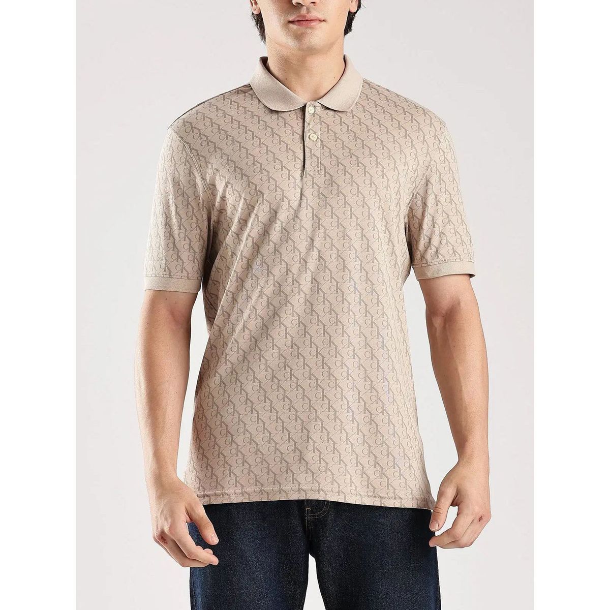 CALVIN KLEIN - Polo beige manga corta con estampado en toda la pieza Calvin Klein