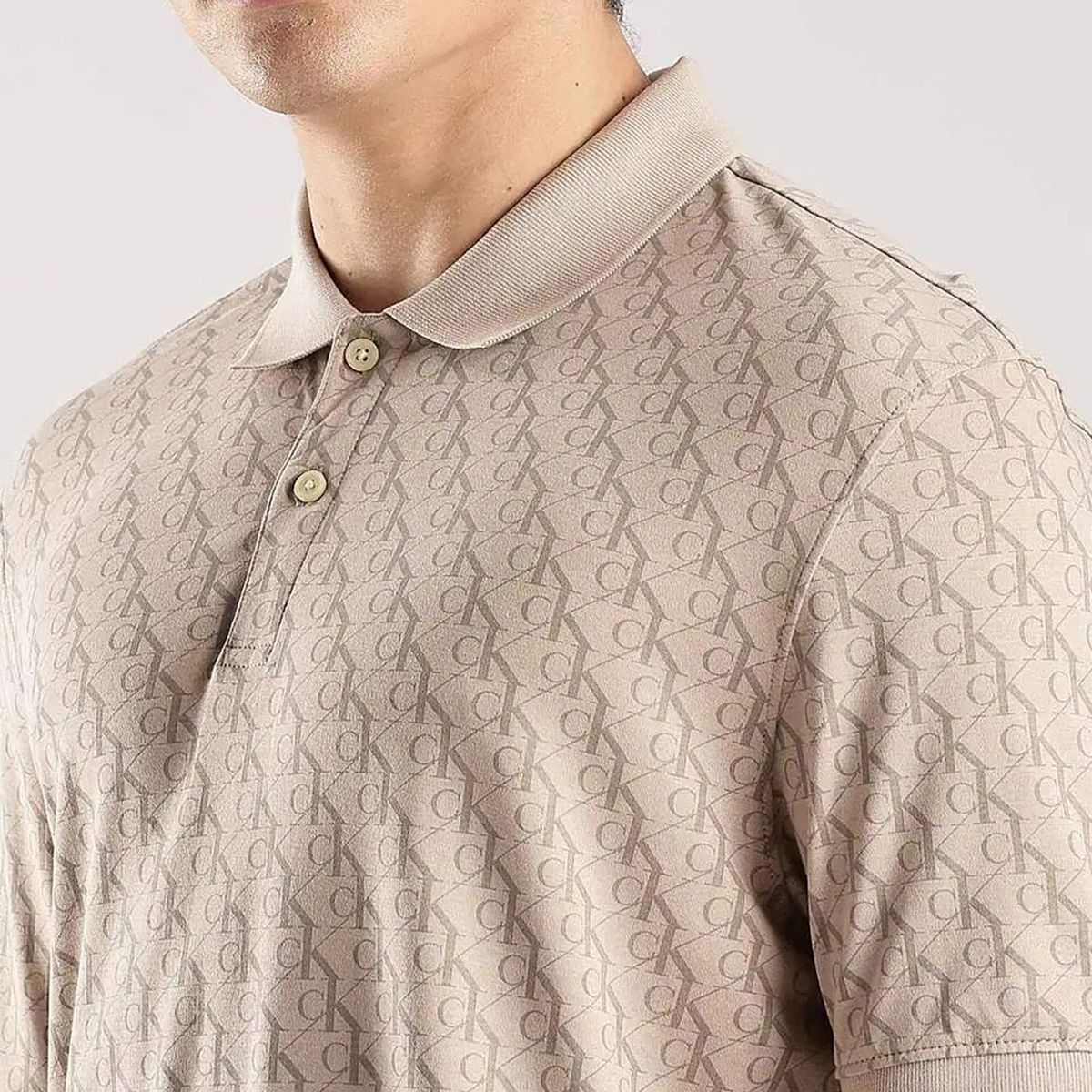 CALVIN KLEIN - Polo beige manga corta con estampado en toda la pieza Calvin Klein