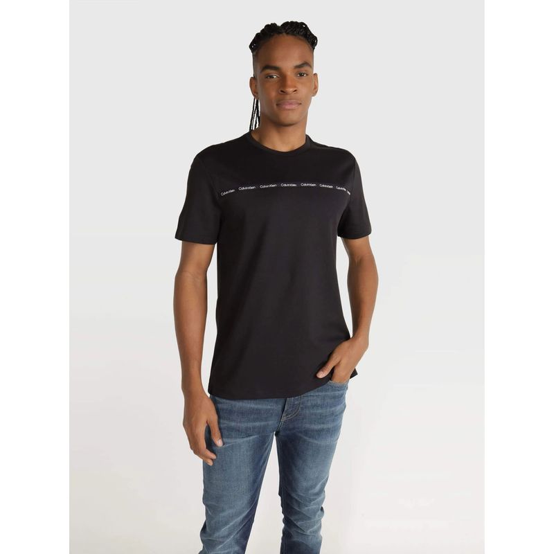 CALVIN KLEIN - Camiseta negra manga corta con logo tape Calvin Klein