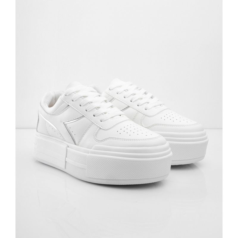 CALZADO ADRENALINA - Tenis blancos con plataforma y líneas plateadas STRIDERBCO
