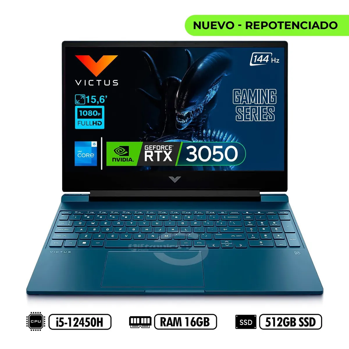 HP - Portátil HP Victus FHD 144Hz 15-Fa0021la Intel® i5-12450H RAM 16GB DDR4 512GB SSD NVIDIA RTX™ 3050 4GB