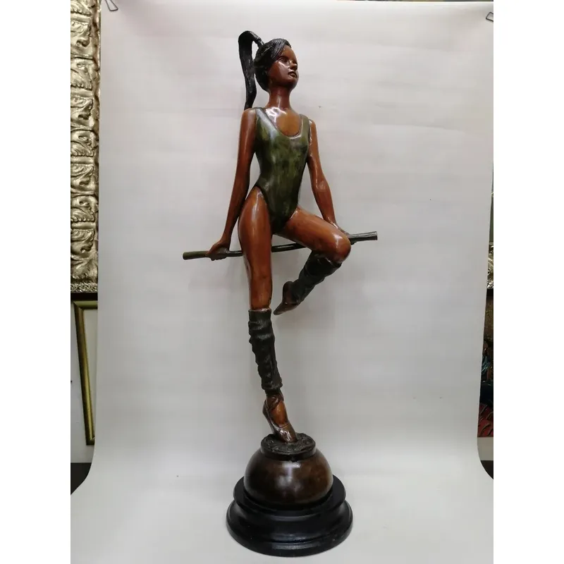 SIN ETIQUETAS - Escultura De Pie Antigua En Bronce Macizo La Bailarina