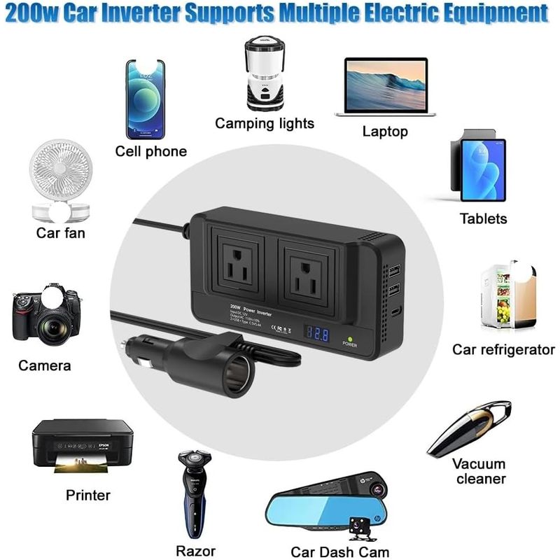 GENERICO - Inversor Portátil Multitoma Para Carro Usb