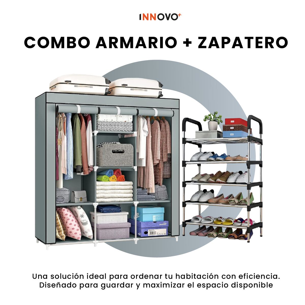 INNOVA - Clóset Armable 3 Cuerpos con Zapatero Slim Organizador Hogar