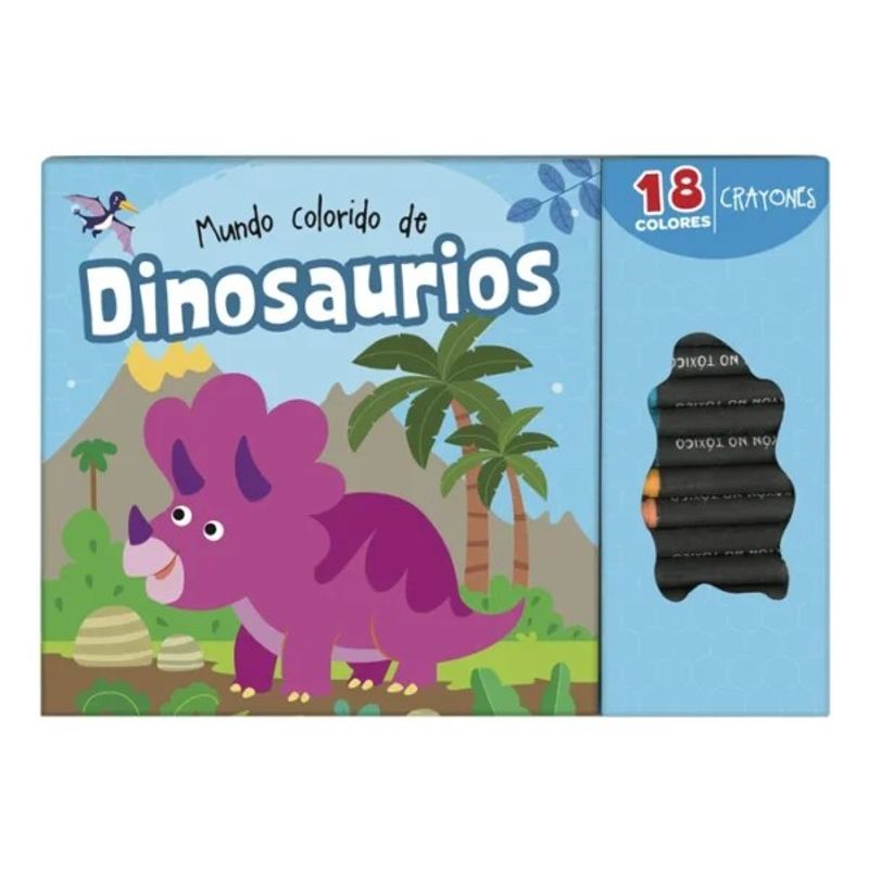 LEXUS - Libro Mundo Colorido Con 18 Crayones - Dinosaurios