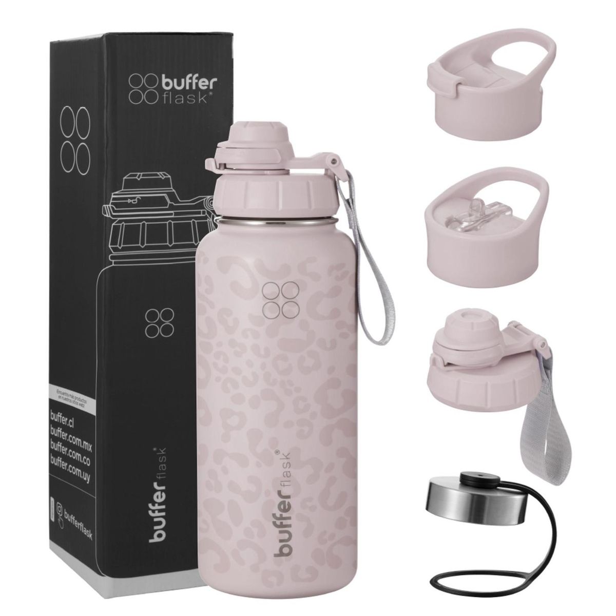 BUFFER FLASK - Termo Botella Agua Termica Inox Buffer + Tapas - Rosa