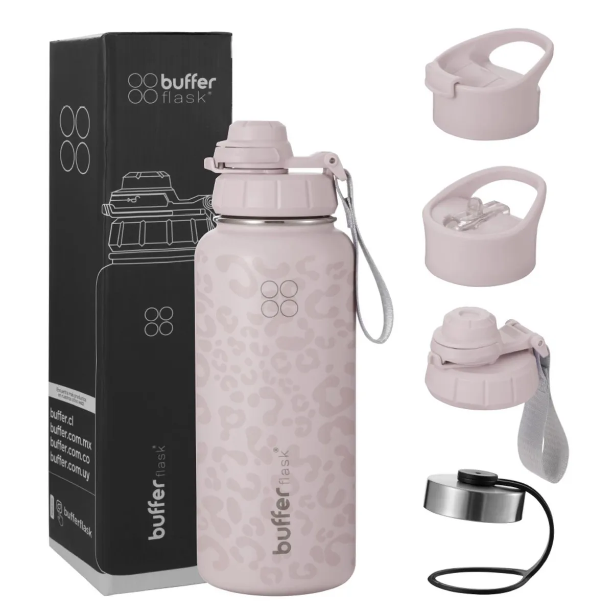 BUFFER FLASK - Termo Botella Agua Termica Inox Buffer + Tapas - Rosa