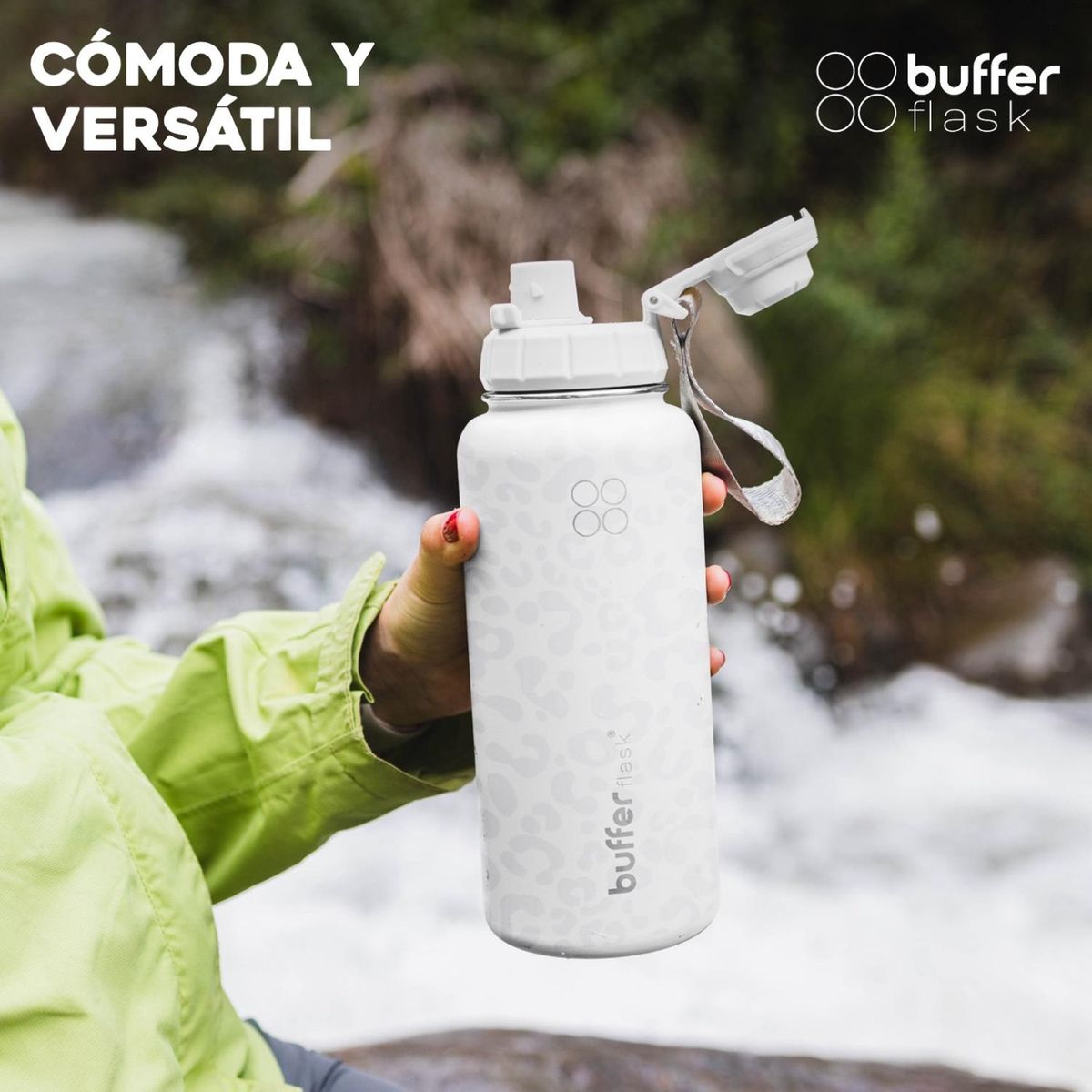 BUFFER FLASK - Termo Botella Agua Termica Inox Buffer + Tapas - Blanco