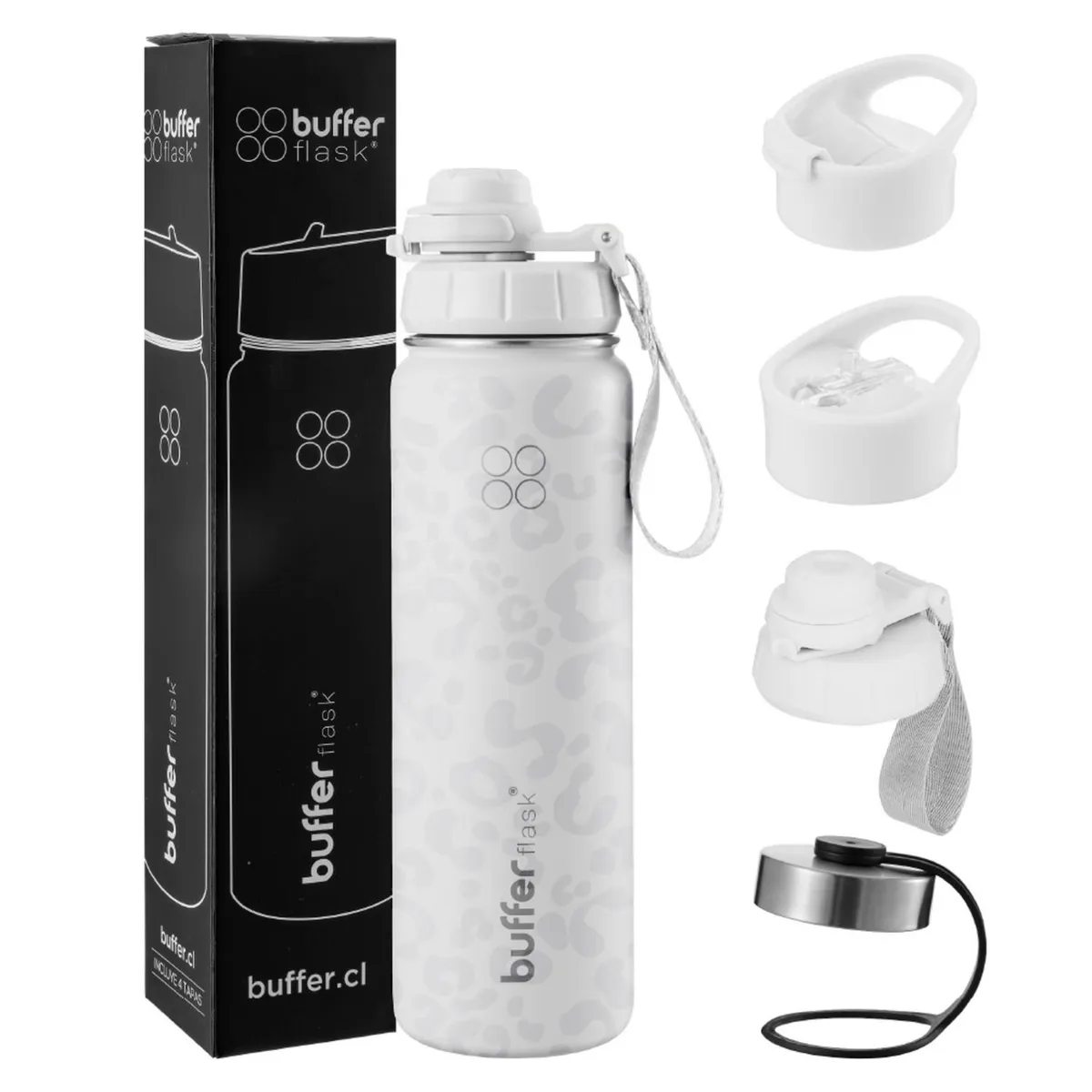 BUFFER FLASK - Termo Botella Agua Termica Inoxidable Buffer+Tapas - Blanco