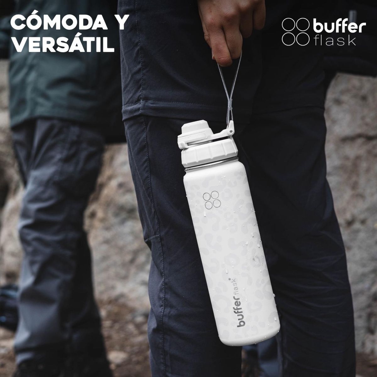 BUFFER FLASK - Termo Botella Agua Termica Inoxidable Buffer+Tapas - Blanco