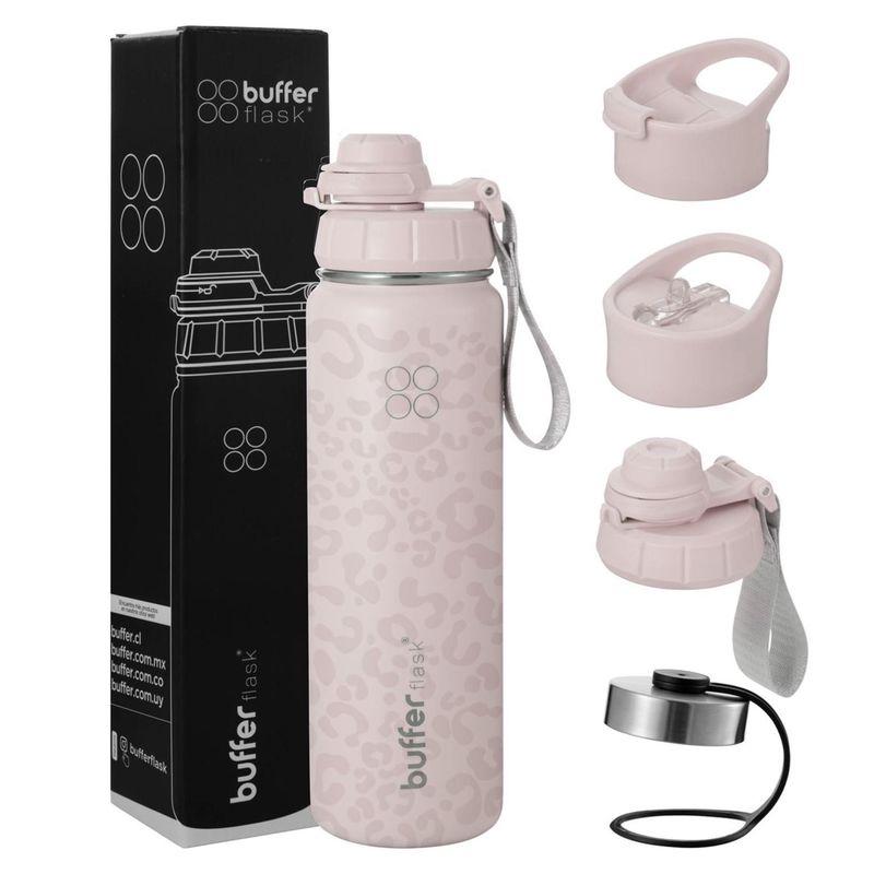 BUFFER FLASK - Termo Botella Agua Termica Inoxidable Buffer+Tapas - Rosa