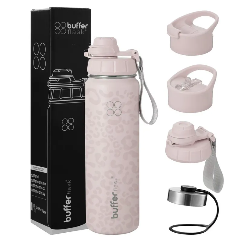 BUFFER FLASK - Termo Botella Agua Termica Inoxidable Buffer+Tapas - Rosa