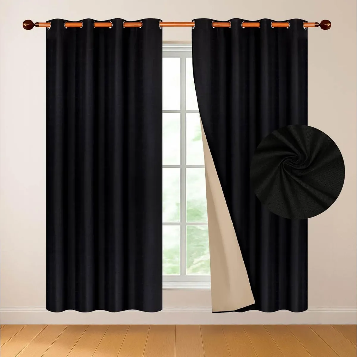 CASATUA - Cortina 100% Blackout Engomada Termica X2 Casatua Tipo Lino - Negro