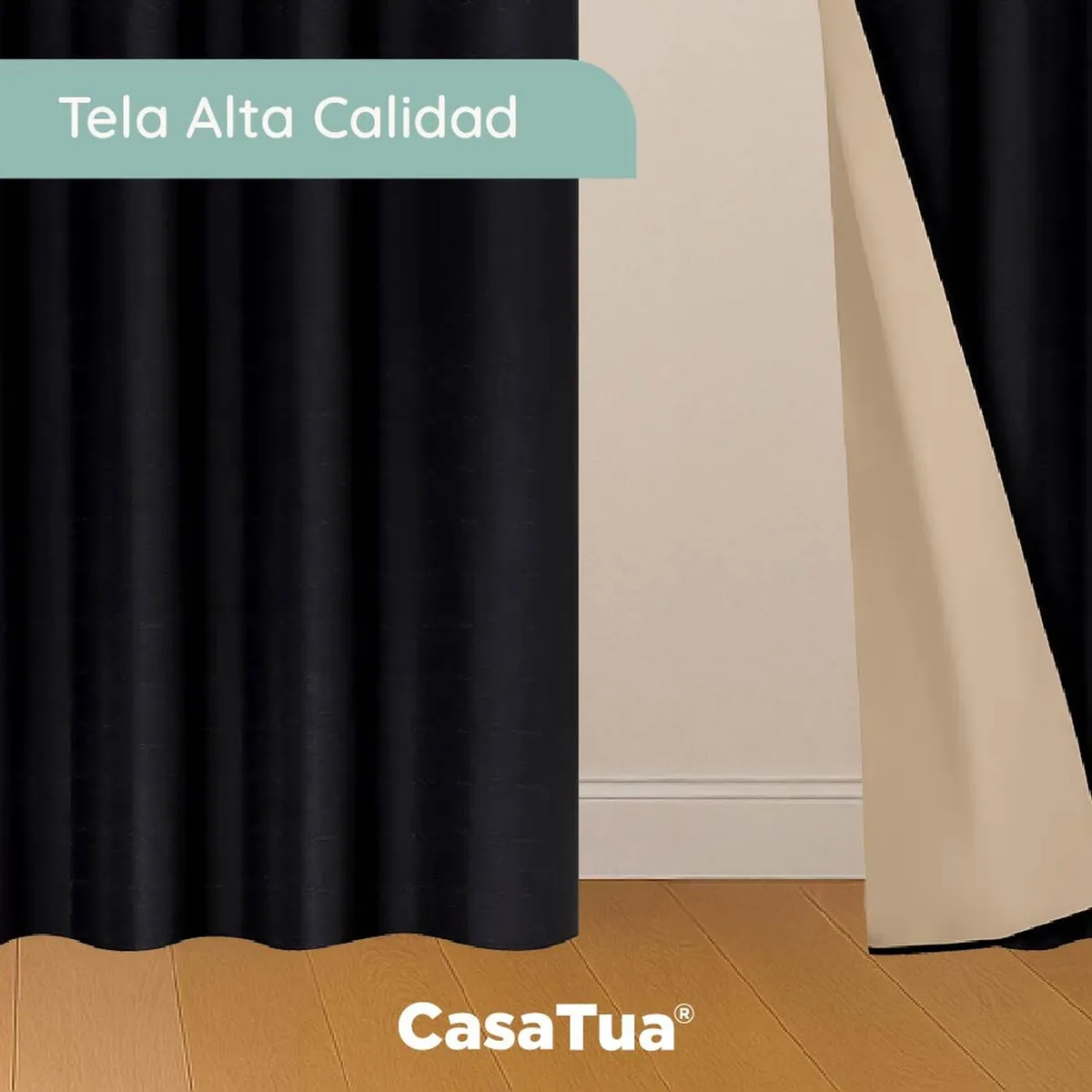 CASATUA - Cortina 100% Blackout Engomada Termica X2 Casatua Tipo Lino - Negro