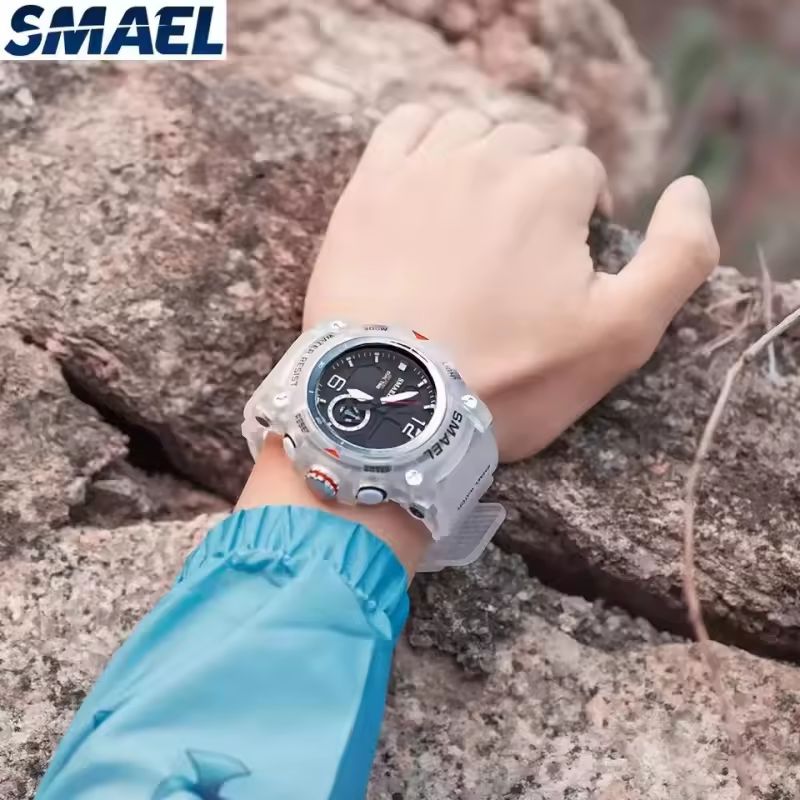 SMAEL - RELOJ SMAEL 8007 ORIGINAL DOBLE HORA SUMERGIBLE TRANSPARENTE
