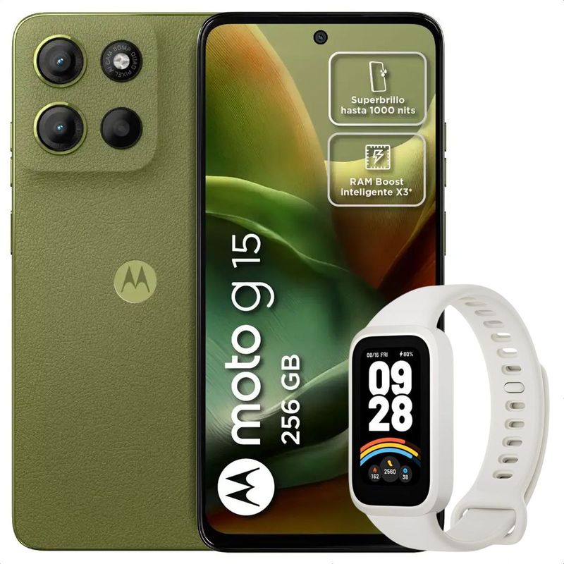 MOTOROLA - Celular Motorola Moto G15 256GB /4GB Vrd + Mi Band 9 Active Wht