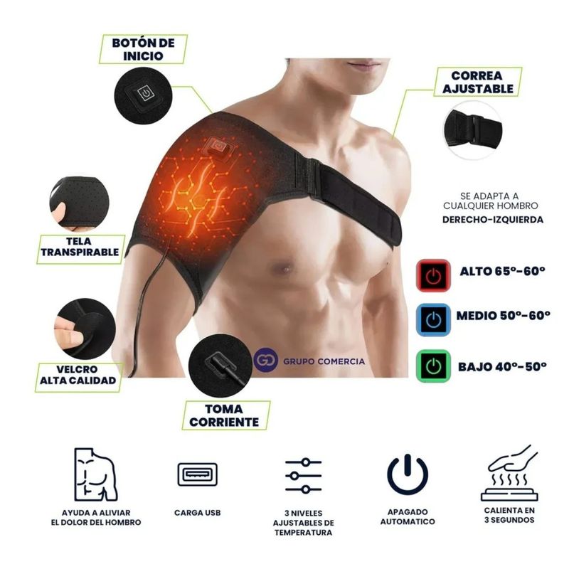 GENERICO - Hombrera Termica Para Dolor Muscular Con Calor Y Carga Usb