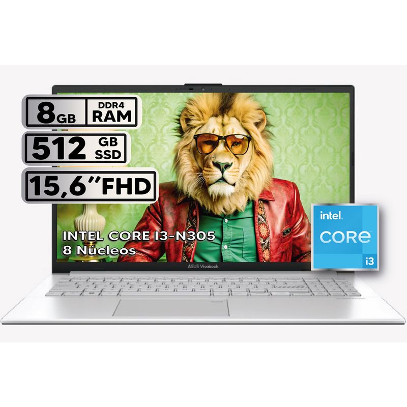 ASUS - PORTÁTIL ASUS  INTEL CORE I3-N305 8GB RAM 512GB SSD PANTALLA  15.6”  FHD COOL SILVER