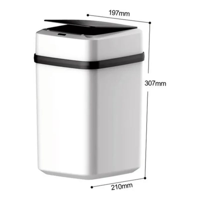 OEM - Cubo De Basura De Plástico Con Sensor De Tapa Blanco Negro