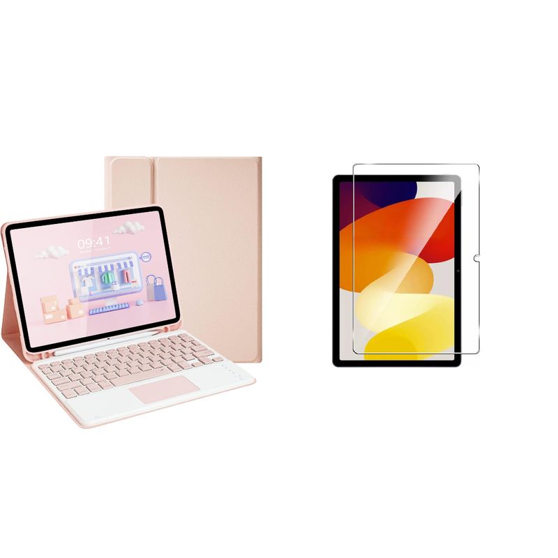 GENERICO - Estuche Teclado Touchpad Para Xiaomi Redmi Pad SE 11 + Vidrio Rosa