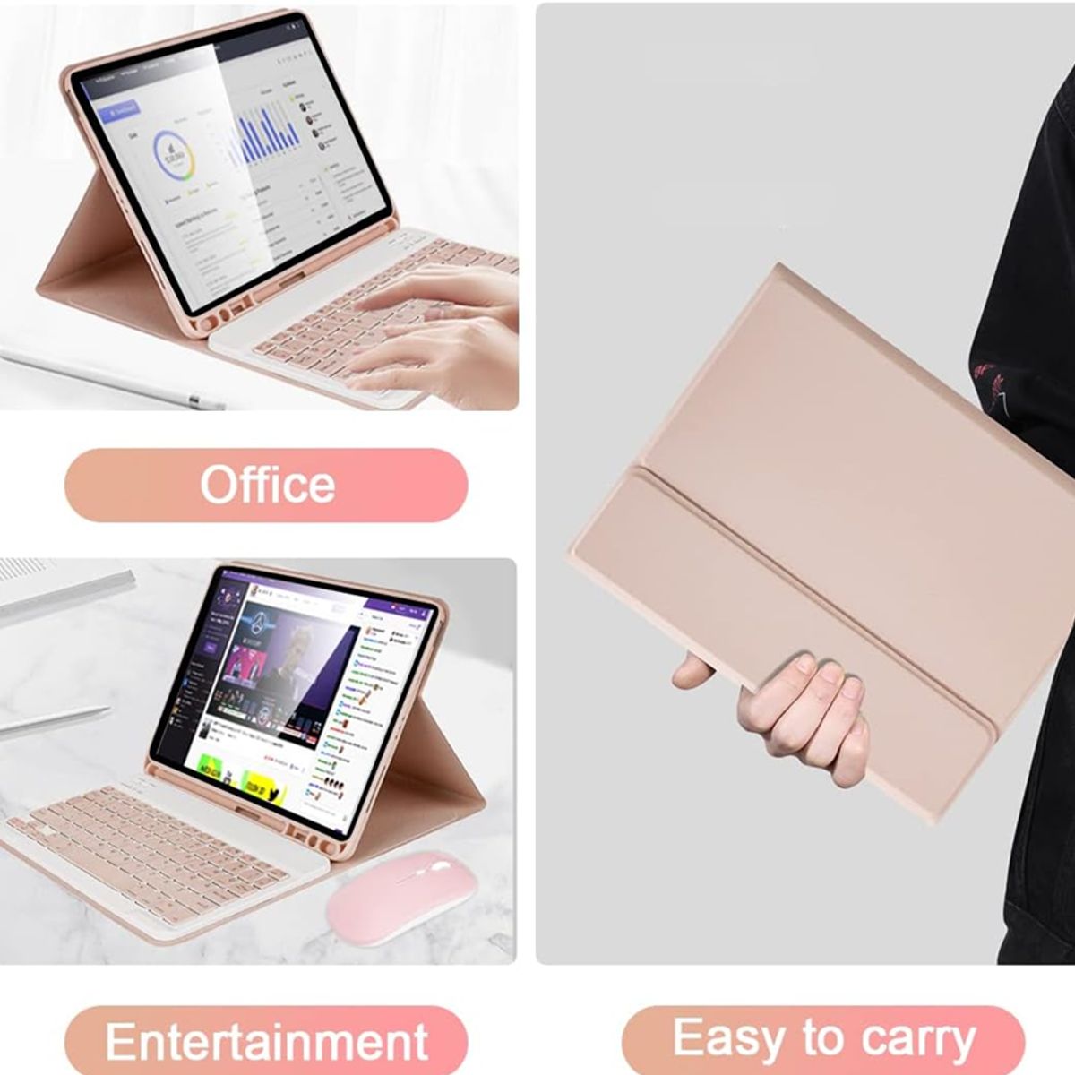 GENERICO - Estuche Teclado Touchpad Para Xiaomi Redmi Pad SE 11 + Vidrio Rosa