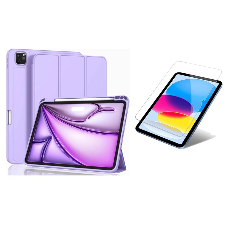 GENERICO - Estuche Smart Case Espacio Pencil Para iPad pro 11 2024 lila + Vidrio