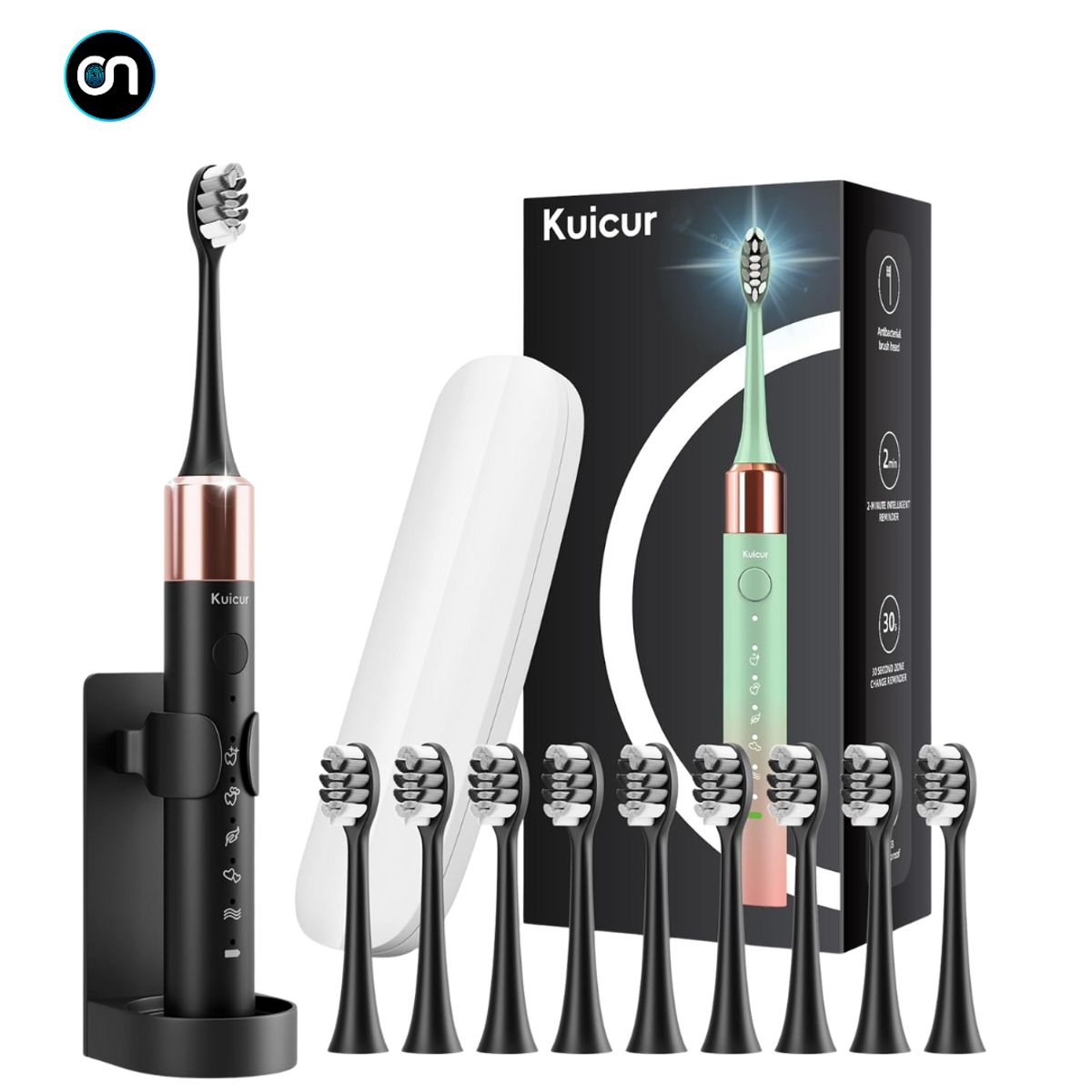 GENERICO - Cepillo dental eléctrico sónico 5 modos 10 repuestos NEGRO