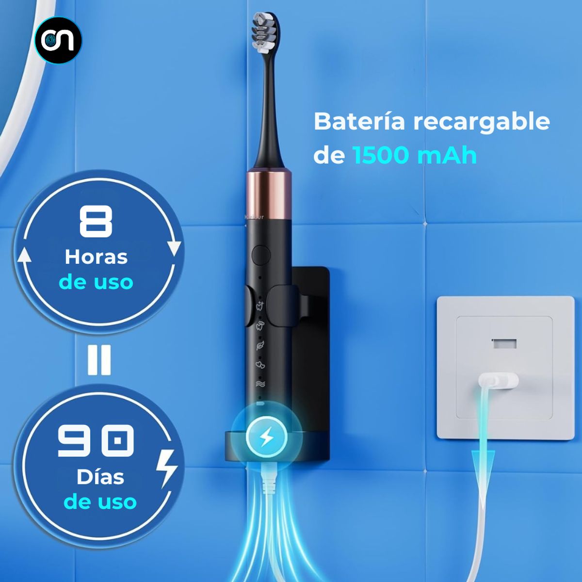 GENERICO - Cepillo dental eléctrico sónico 5 modos 10 repuestos NEGRO