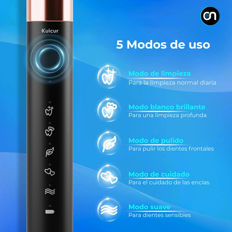 GENERICO - Cepillo dental eléctrico sónico 5 modos 10 repuestos BLANCO