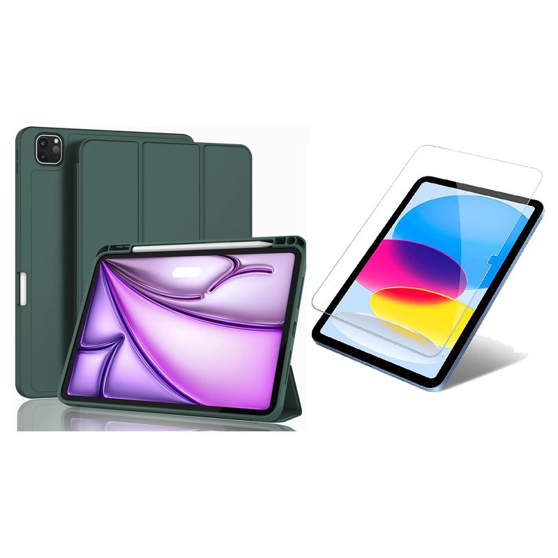 GENERICO - Funda Smart Case Espacio Pencil Para iPad A16 2025 Verde + Vidrio