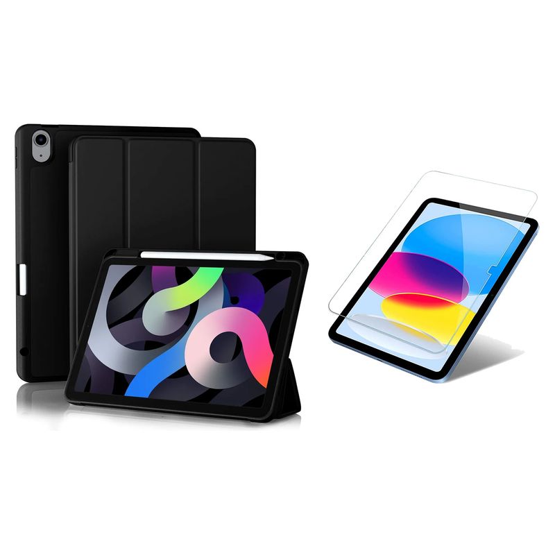 GENERICO - Funda Smart Case Espacio Pencil Para iPad Air 5 2022 Negro + Vidrio
