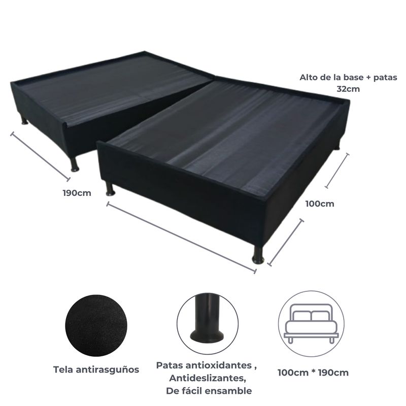 GENERICO - Base Cama Dividida Negra Sencilla 100 x 190 cm