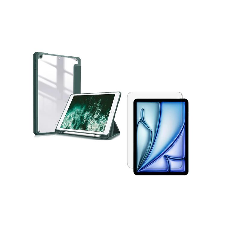 GENERICO - Estuche Smart Case Clear Para iPad A16 11th año 2025 Verde + Vidrio