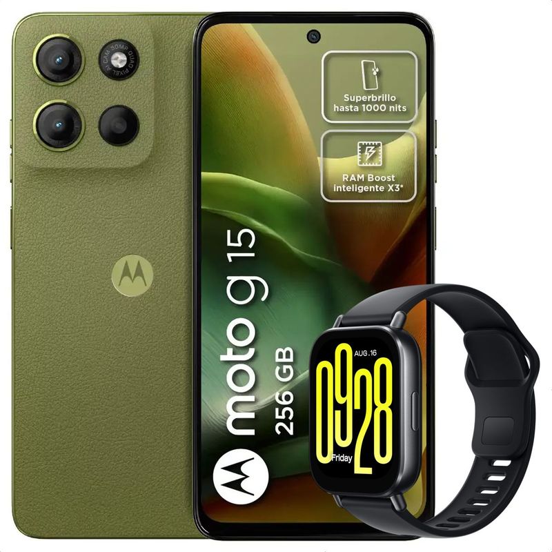 MOTOROLA - Celular Motorola Moto G15 256GB /4GB Vrd + Watch 5 Active Blk