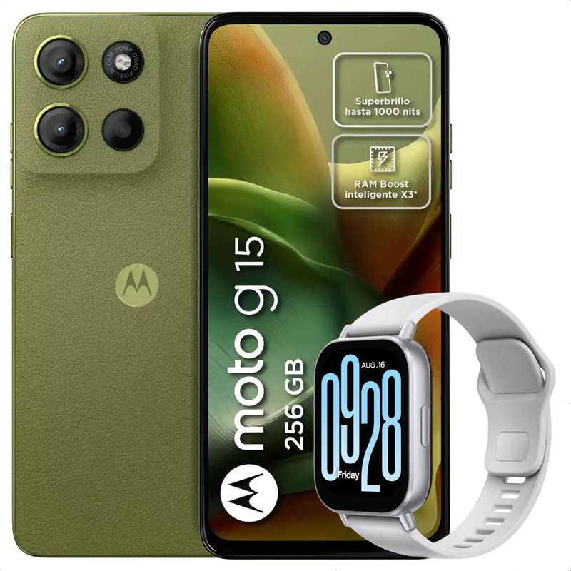 MOTOROLA - Celular Motorola Moto G15 256GB /4GB Vrd + Watch 5 Active Slv