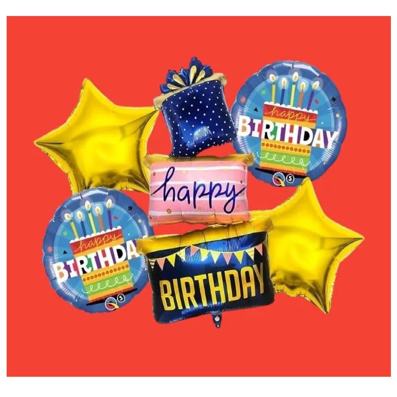 GENERICO - Bouquet X5 Globos Metálizados Regalo Feliz Cumpleaños