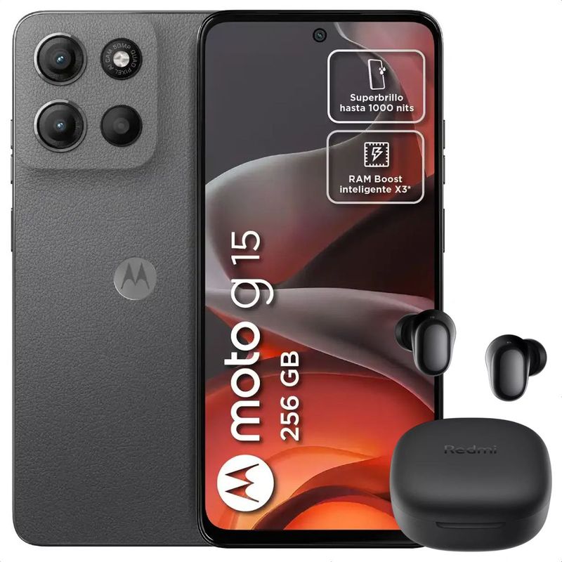 MOTOROLA - Celular Motorola Moto G15 256GB /4GB Gris + Buds 6 Play Blk