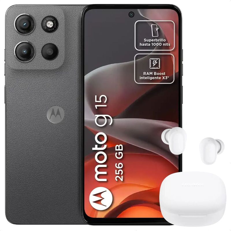 MOTOROLA - Celular Motorola Moto G15 256GB /4GB Gris + Buds 6 Play Wht