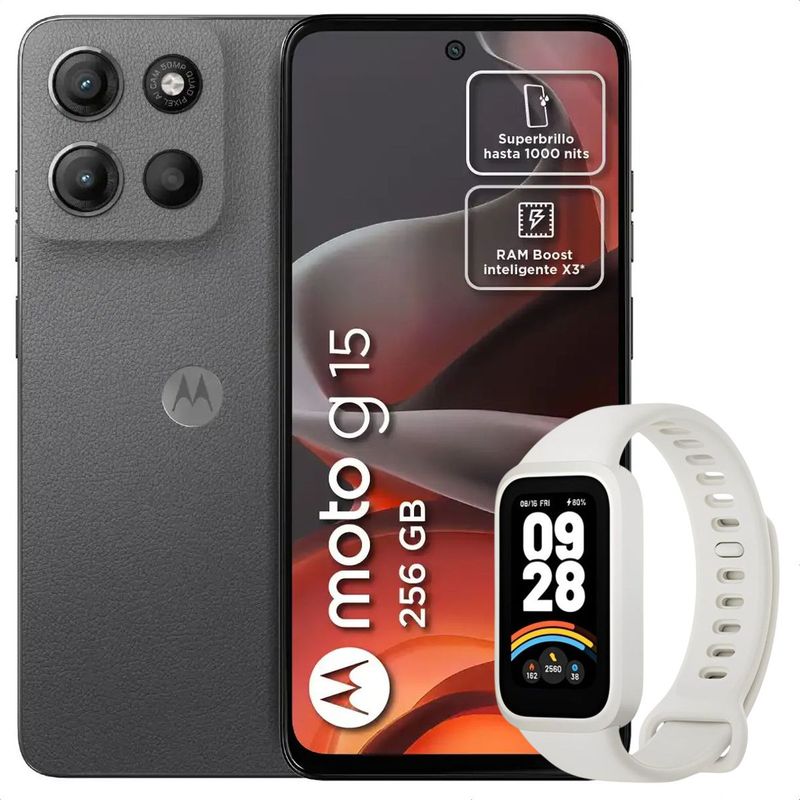 MOTOROLA - Celular Motorola Moto G15 256GB /4GB Gris + Mi Band 9 Active Wht
