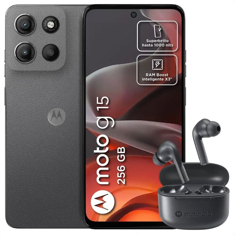 MOTOROLA - Celular Motorola Moto G15 256GB /4GB Gris + Moto Buds 065 Blk